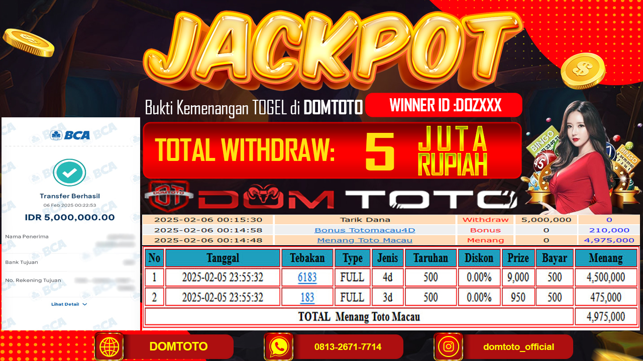 JACKPOT TOGEL TOTOMACAU 6 FEBRUARI 2025